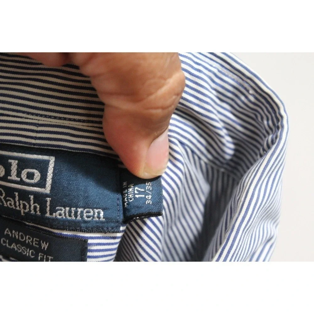 Polo Ralph Lauren Men Blue Shirt Andew Classic Fit  Long Sleeve Size 17